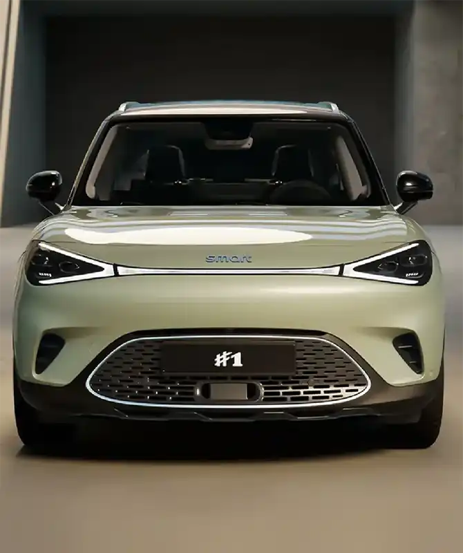 Front view of a green smart #1 electric car