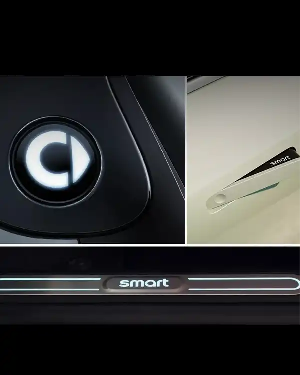 Three combined close-up images of smart #1 electric car design details