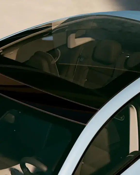 Close up view of the smart #3 electric car panoramic glass roof