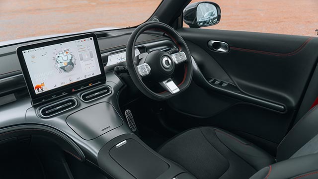 Interior view of the smart #1 electric car with large centre touchscreen and black trim