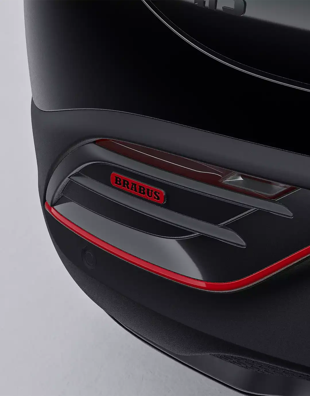 Close up of the BRABUS badge on a black all-electric smart #1 BRABUS compact SUV