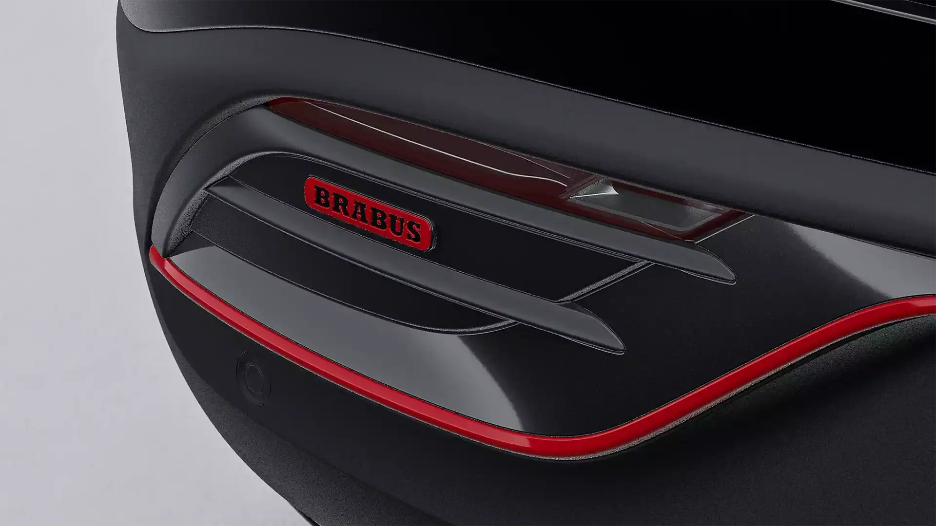 Close up of the BRABUS badge on a black all-electric smart #1 BRABUS compact SUV