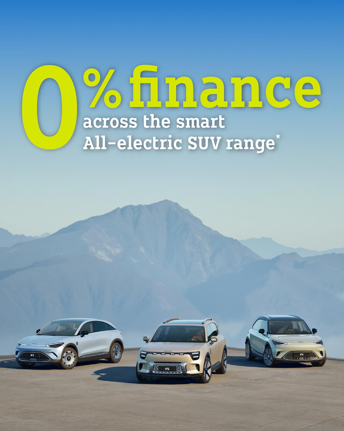 All electric smart SUV range parked together - smart #1, smart #3 and smart #5