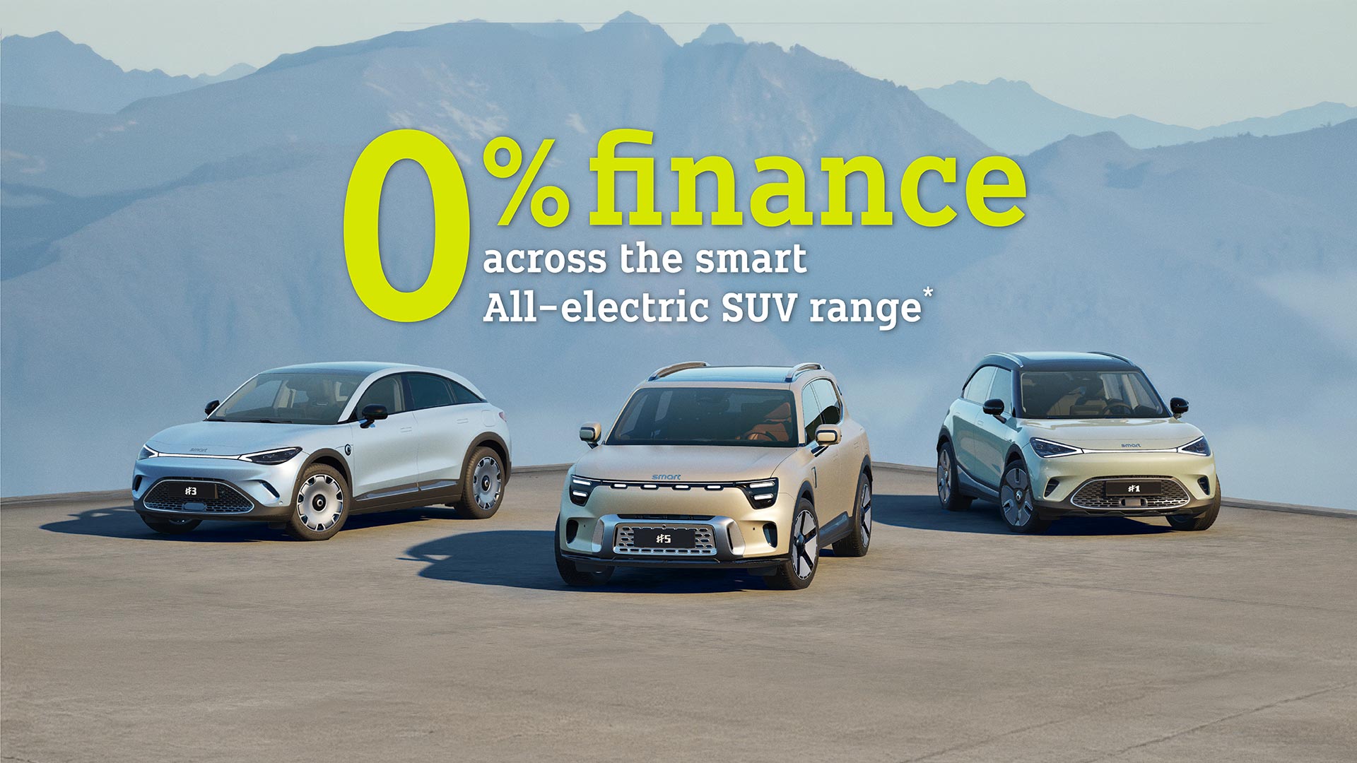 All electric smart SUV range parked together - smart #1, smart #3 and smart #5